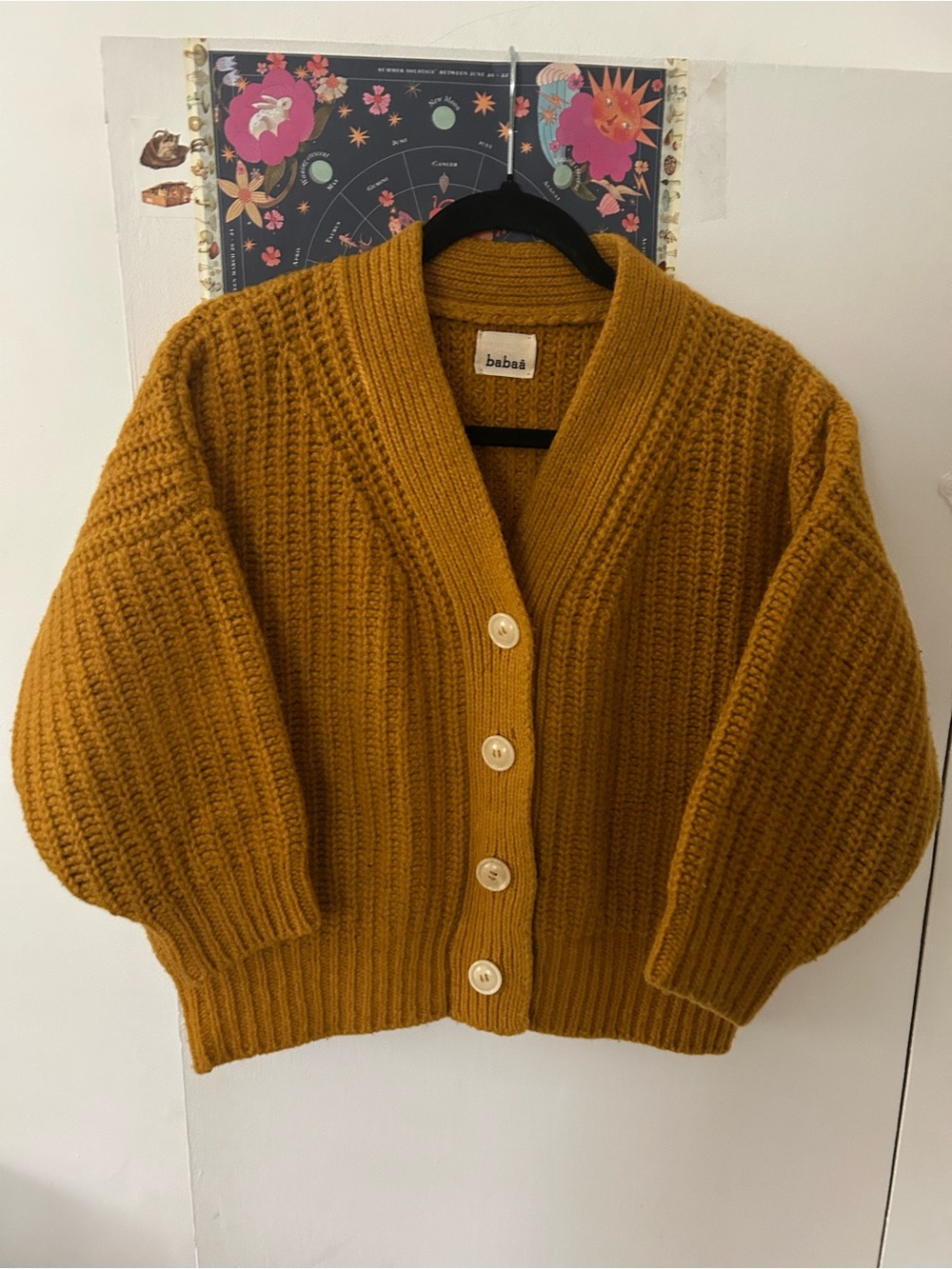 Babaa Wool Ochre Ribbed Button Cardigan in Ochre RELISTED DUE TO MISTAKE